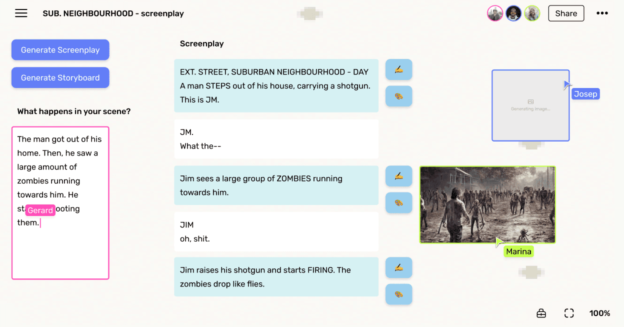 Collaborative storyboards and screenplays