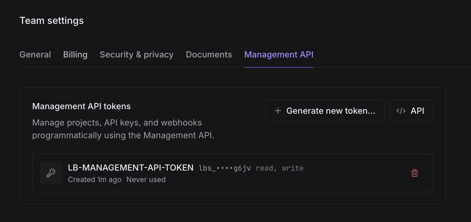 Liveblocks management API access tokens