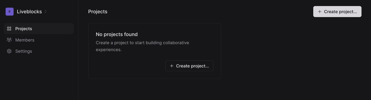 Start creating a project from the Liveblocks dashboard