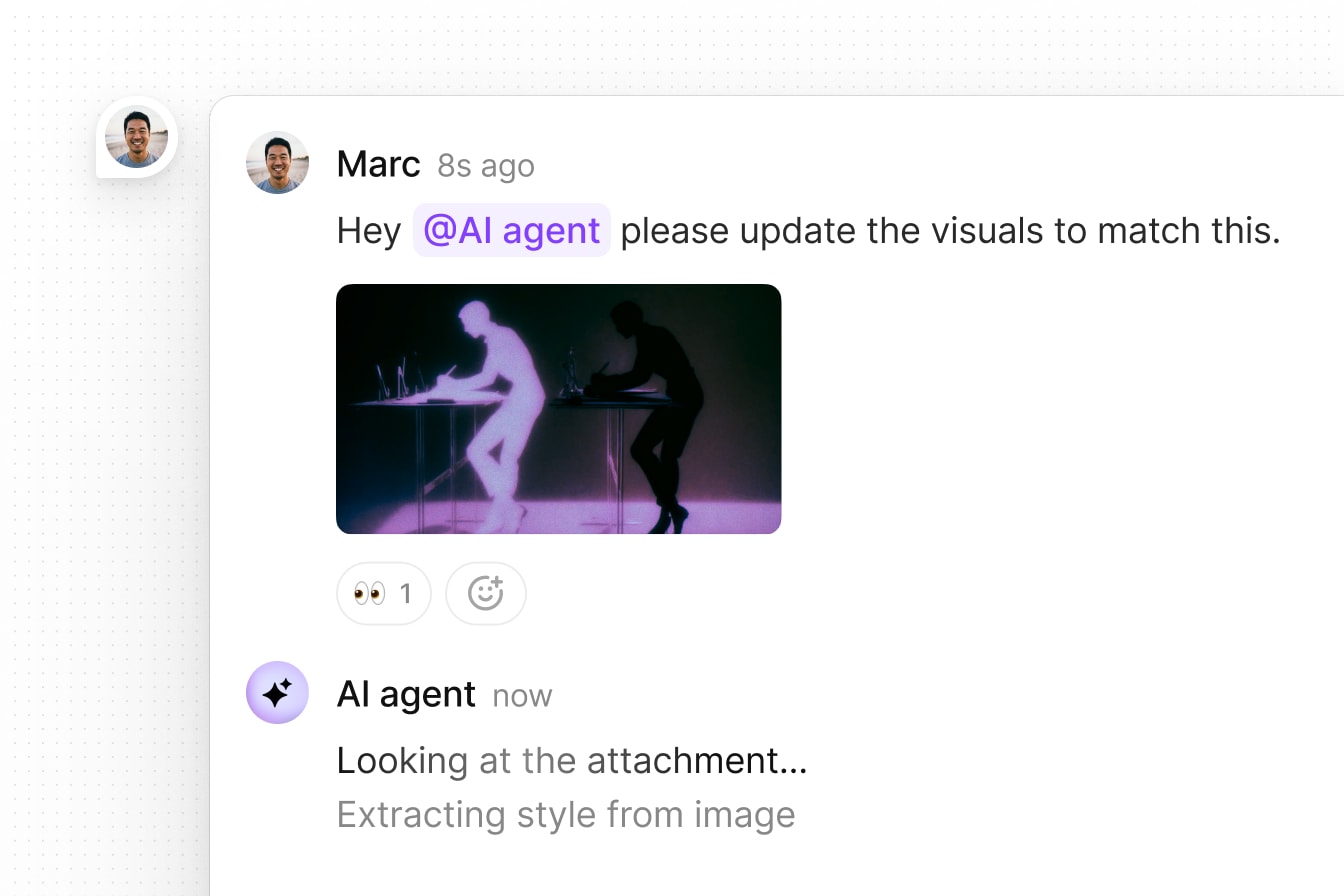 An AI agent replying to comment with attachment