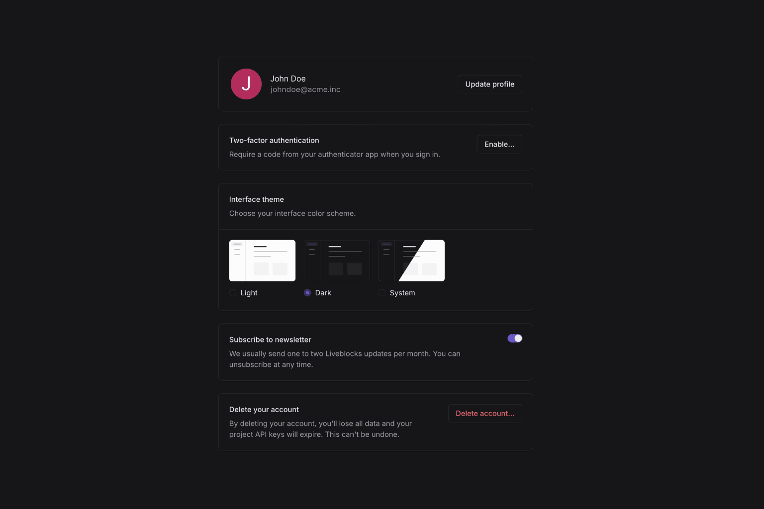 Two-factor authentication section in account settings with Enable button