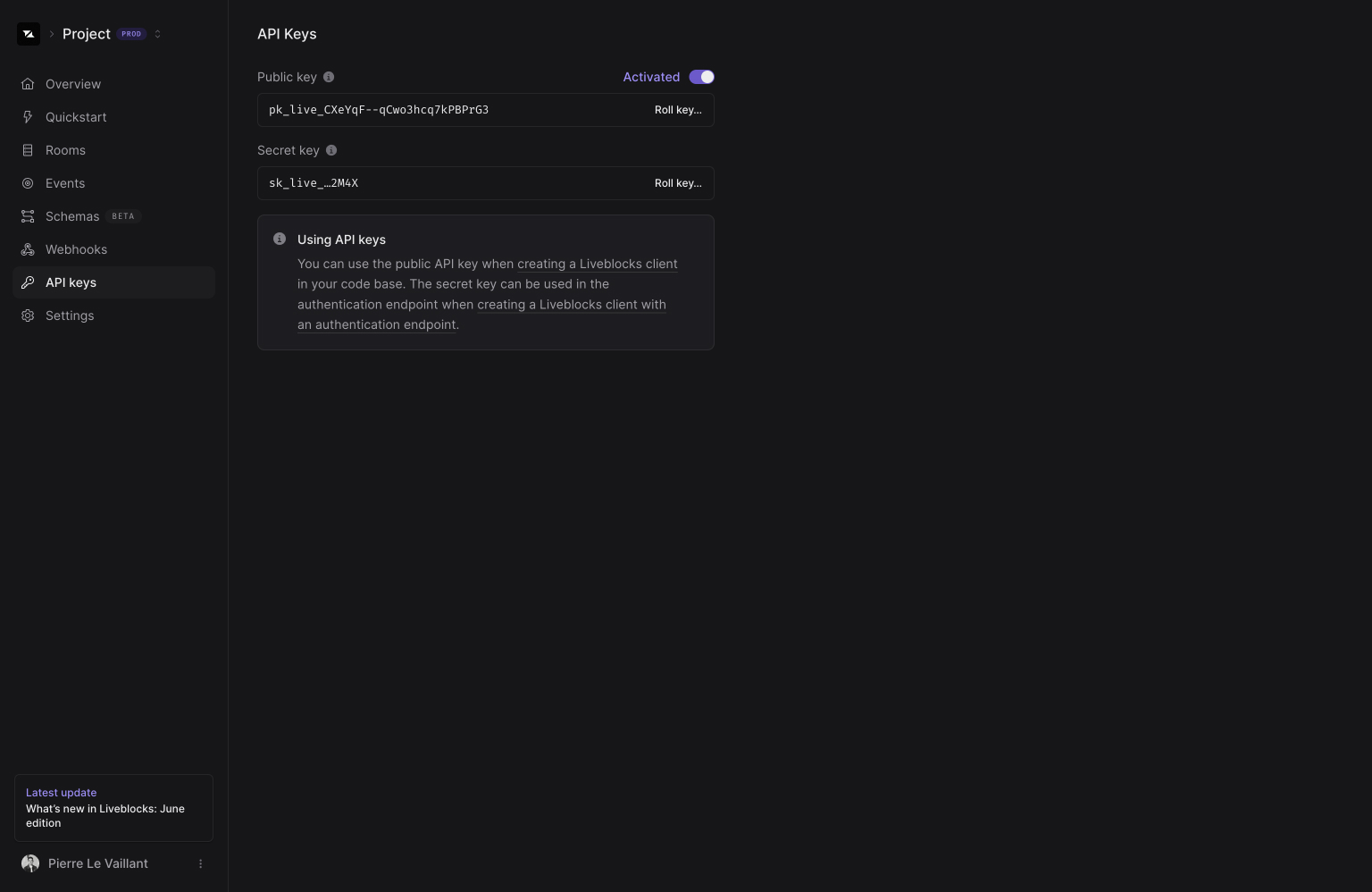 Liveblocks project API keys
