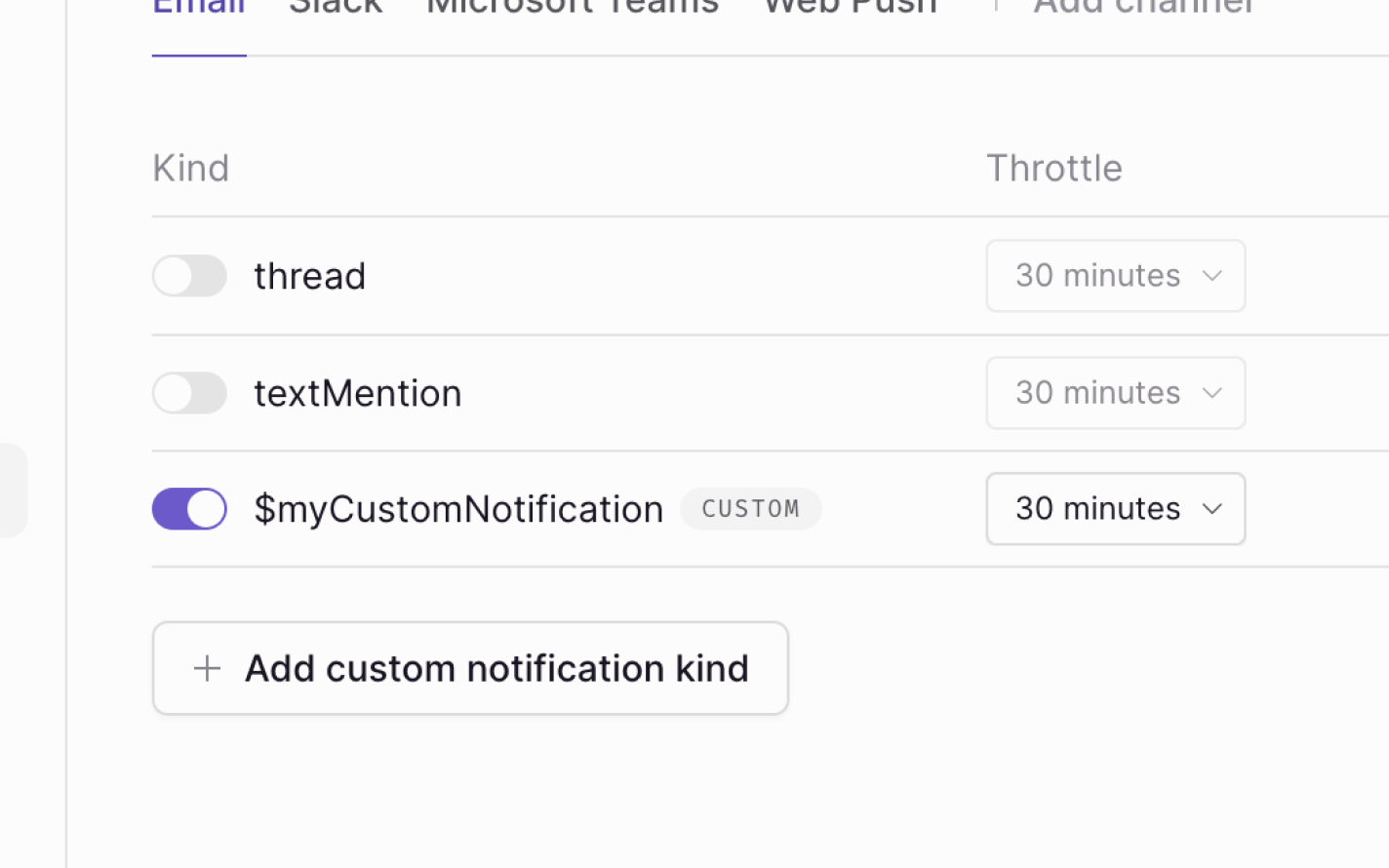 Toggle a custom notification kind